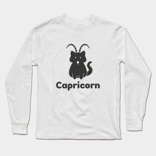 Capricorn Cat Zodiac Sign with Text (Black and White) Long Sleeve T-Shirt